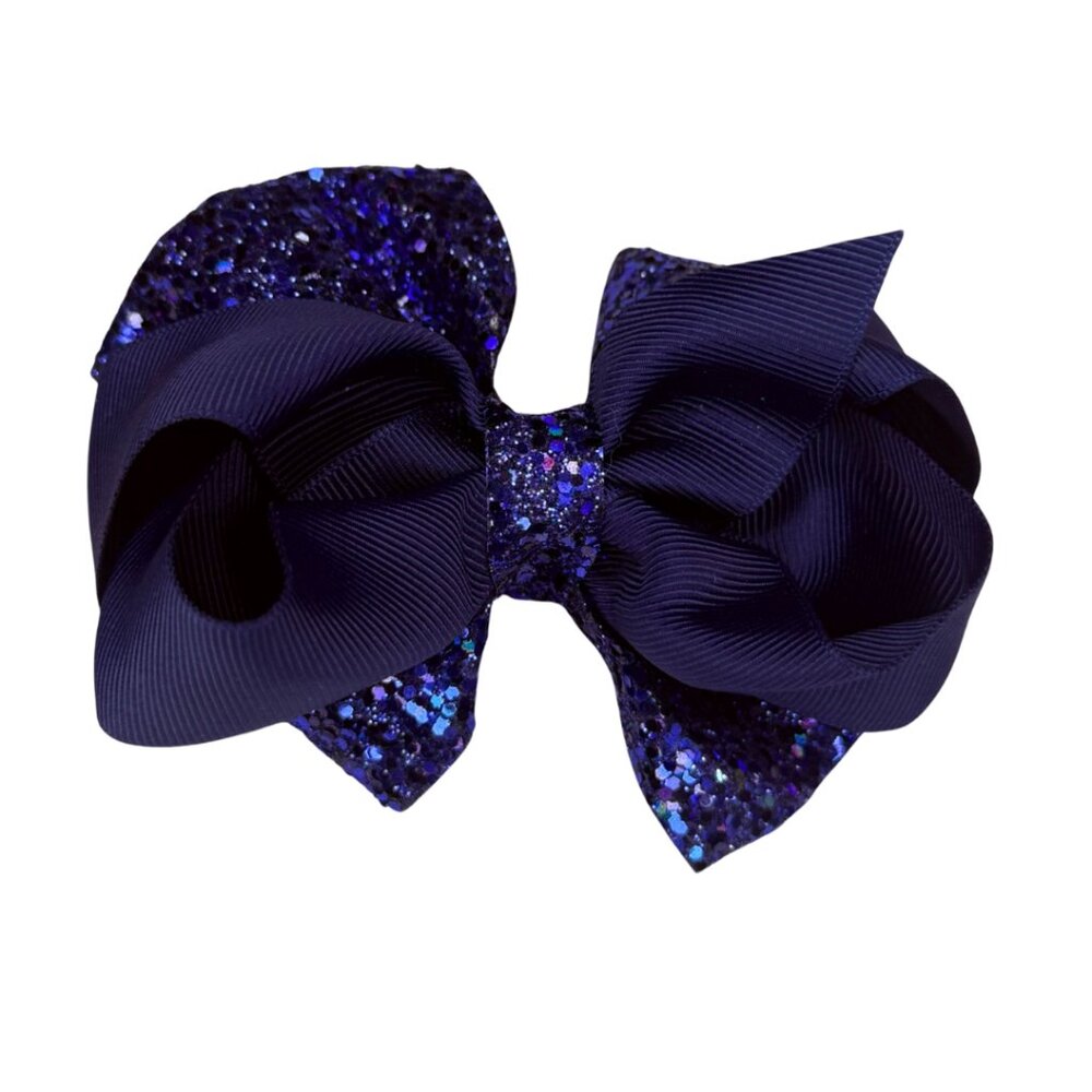 Navy Glitter Hair Bow